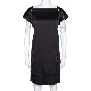Diane von Furstenberg Black Textured Silk Pisco Shift Dress M