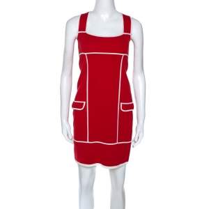 Pre Owned Diane Von Furstenberg Red & White Knit Glorioso Shift Dress XS