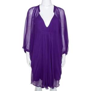 Pre Owned Diane Von Furstenberg Purple Georgette Kaftan Mini Dress S 