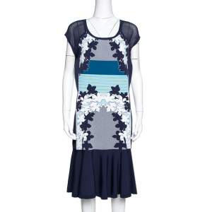 Diane Von Furstenberg Admiral Navy & Ivory Intarsia Knit Jalen Dress L 