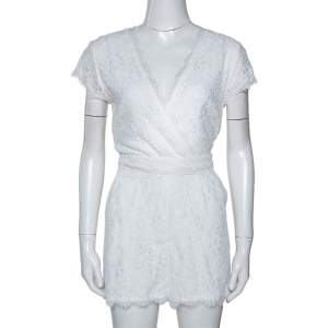 Diane von Furstenberg White Purdette Lace Wrap Romper S