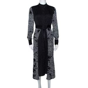 Pre Owned Diane Von Furstenberg Black Printed Stretch Silk Buttoned Wrap Dress XS 