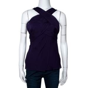 Pre Owned Diane Von Furstenberg Purple Silk Draped Nikki Top S