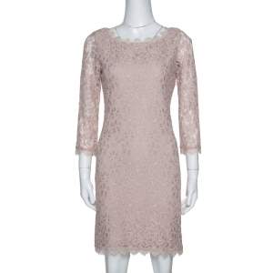 Pre Owned Diane von Furstenberg Beige Lace Zarita Shift Dress M