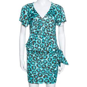 Diane Von Furstenberg Electric Blue Printed Jersey Hayley Wrap Dress M 