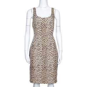 Pre Owned Diane von Furstenberg Cream Animal Pattern Jacquard Arianna Fitted Dress L