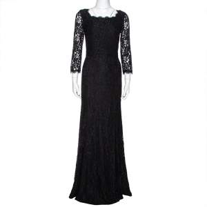 Pre Owned Diane von Furstenberg Black Lace Zarita Gown S