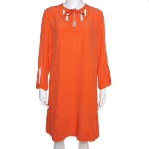 Pre Owned Diane Von Furstenberg  Orange Crepe Cutout Detail Kea Shift Dress L 