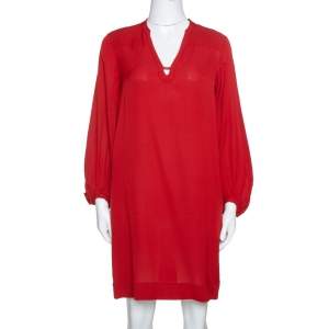 Pre Owned Diane Von Furstenberg Brick Red Silk Crepe Tanyana Dress S