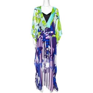 Pre Owned Diane von Furstenberg Multicolor Printed Silk Sheer Anushka Kaftan M