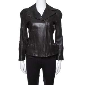 Pre Owned Diane von Furstenberg Black Leather Bikerita Jacket M