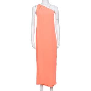 Pre Owned Diane von Furstenberg Neon Orange Crepe Liluye One Shoulder Dress M