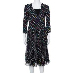 Pre Owned Diane von Furstenberg Floral & Dot Print Paneled Caprice Wrap Dress M