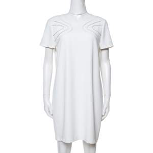 Pre Owned Diane von Furstenberg White Crepe Cecilia Shift Dress M