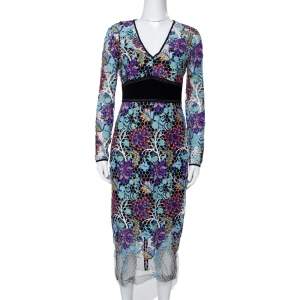 Pre Owned Diane Von Furstenberg Multicolor Floral Guipure Lace Sheath Dress S