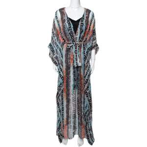 Pre Owned Diane Von Furstenberg Multicolor Printed Silk Annushka Belted Kaftan S