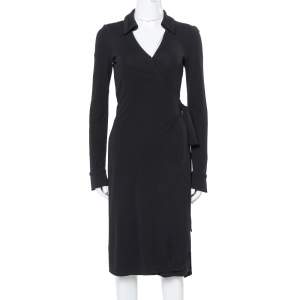 Pre Owned Diane Von Furstenberg Black Crepe Jeanne Wrap Dress S