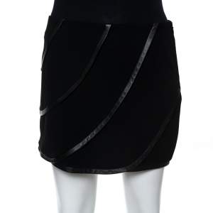 Diane Von Furstenberg Black Silk and Leather Trim Karina Mini Skirt S