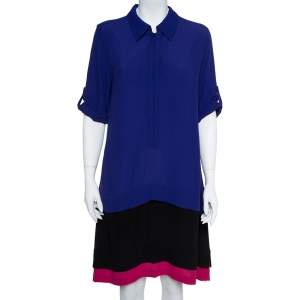 Pre Owned Diane von Furstenberg Colorblock Crepe Layered New Hatsu Dress M