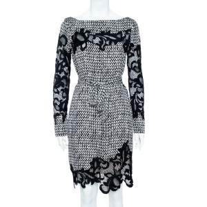 Pre Owned Diane von Furstenberg Monochrome Stretch Silk Ernestina Dress M