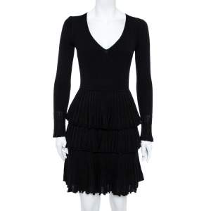 Pre Owned Diane von Furstenberg Black Tiered Plissé Knit Sharlynn Dress P