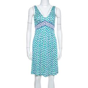 Pre Owned Diane von Furstenberg Blue Printed Silk Jersey Ophelia Dress S