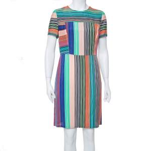 Pre Owned Diane Von Furstenberg Multicolor Burman Striped Knit Sheath Dress L