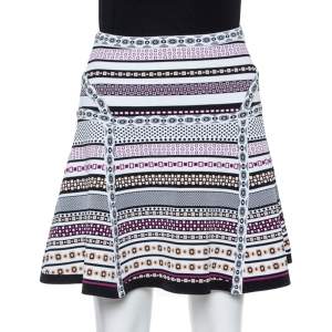 Diane Von Furstenberg White Banded Dot Knit Flote Skirt S