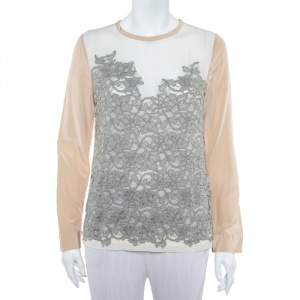 Diane Von Furstenberg Cream Crepe Lace Detail Branwen Top M
