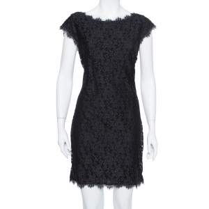 Pre Owned Diane Von Furstenberg Black Lace Barbara Shift Dress L