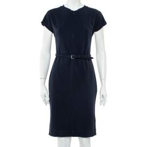 Pre Owned Diane von Furstenberg Navy Blue Belted Maizah Dress M