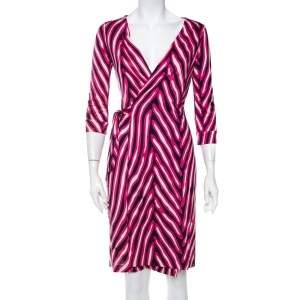 Pre Owned Diane Von Furstenberg Pink Silk Knit New Julian Wrap Dress S