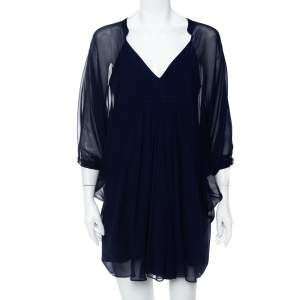 Pre Owned Diane Von Furstenberg Navy Blue Silk Fluerette Mini Dress S