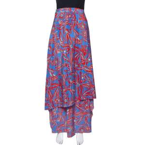 Pre Owned Diane Von Furstenberg Blue Abstract Printed Silk Layered Maxi Skirt S