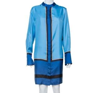 Pre Owned Diane Von Fustenberg Blue Silk Satin Oversized Shirt Dress M