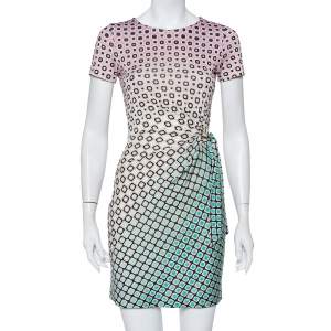 Pre Owned Diane Von Furstenberg Ombre Printed Silk Draped Waist Tie Detail Zoe Mini Dress XS