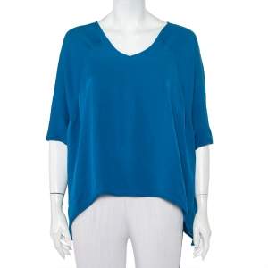 Pre Owned Diane Von Furstenberg Blue Silk Asymmetrical Hem Elsi Top S