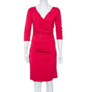 Pre Owned Diane von Furstenberg Fuschia Rose Pink Knit  Ruched Bentley Dress M