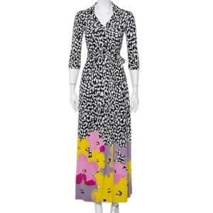 Pre Owned Diane von Furstenberg Andy Warhol Multicolor Silk Knit Maxi Wrap Dress S