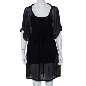 Pre Owned Diane Von Furstenberg Black Silk Chiffon Sol Dress XL