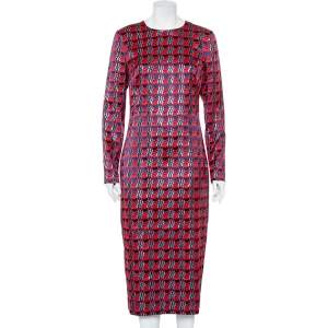 Pre Owned Diane Von Furstenberg Red Patterned Lamé Maxi Dress L