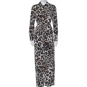 Pre Owned Diane Von Furstenberg Beige Handpainted Floral Printed Silk Belted Amina Dress M