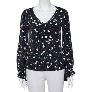 Diane Von Furstenberg Black printed Silk Oversized Dickinson Top XS