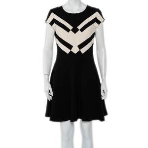 Pre Owned Diane von Furstenberg Black Crepe Contrast Panel Gail A-Line Dress M