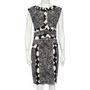 Pre Owned Diane von Furstenburg Black Printed Silk Knit Stirling Sheath Dress M
