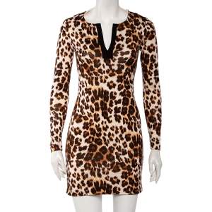 Pre Owned Diane Von Furstenberg Brown Animal Printed Silk Reina Dress S