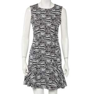 Pre Owned Diane Von Furstenberg Monochrome Jacquard Sleeveless Jaelyn Flutter Dress M