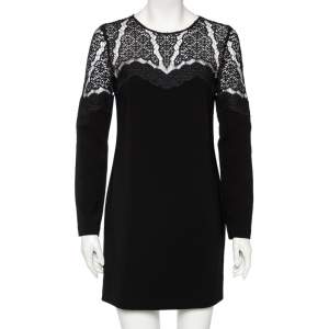 Pre Owned Diane von Furstenberg Black Lace & Crepe Dahlia Dress S