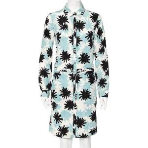 Pre Owned Diane von Furstenberg Blue Kovacs Print Silk Shirt Dress M 