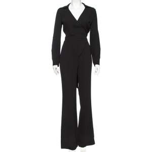 Diane von Furstenberg Black Crepe Stacy Wrap Jumpsuit S